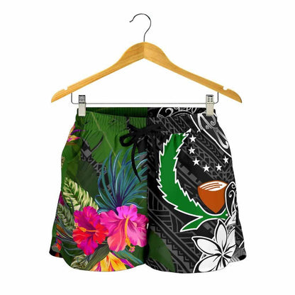 Pohnpei Women Shorts - Turtle Plumeria Banana Leaf