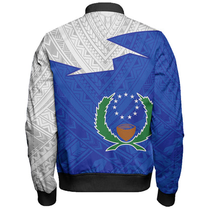 Pohnpei State Bomber Jacket Polynesian Tattoo Flag And Coat Of Arms