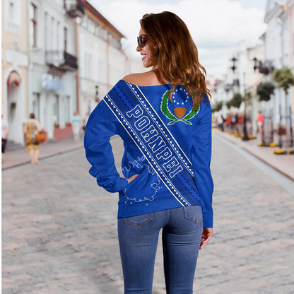Pohnpei State Off Shoulder Sweatshirt Flag And Coat Of Arms