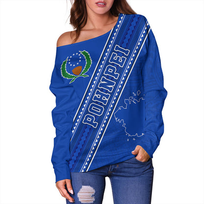 Pohnpei State Off Shoulder Sweatshirt Flag And Coat Of Arms