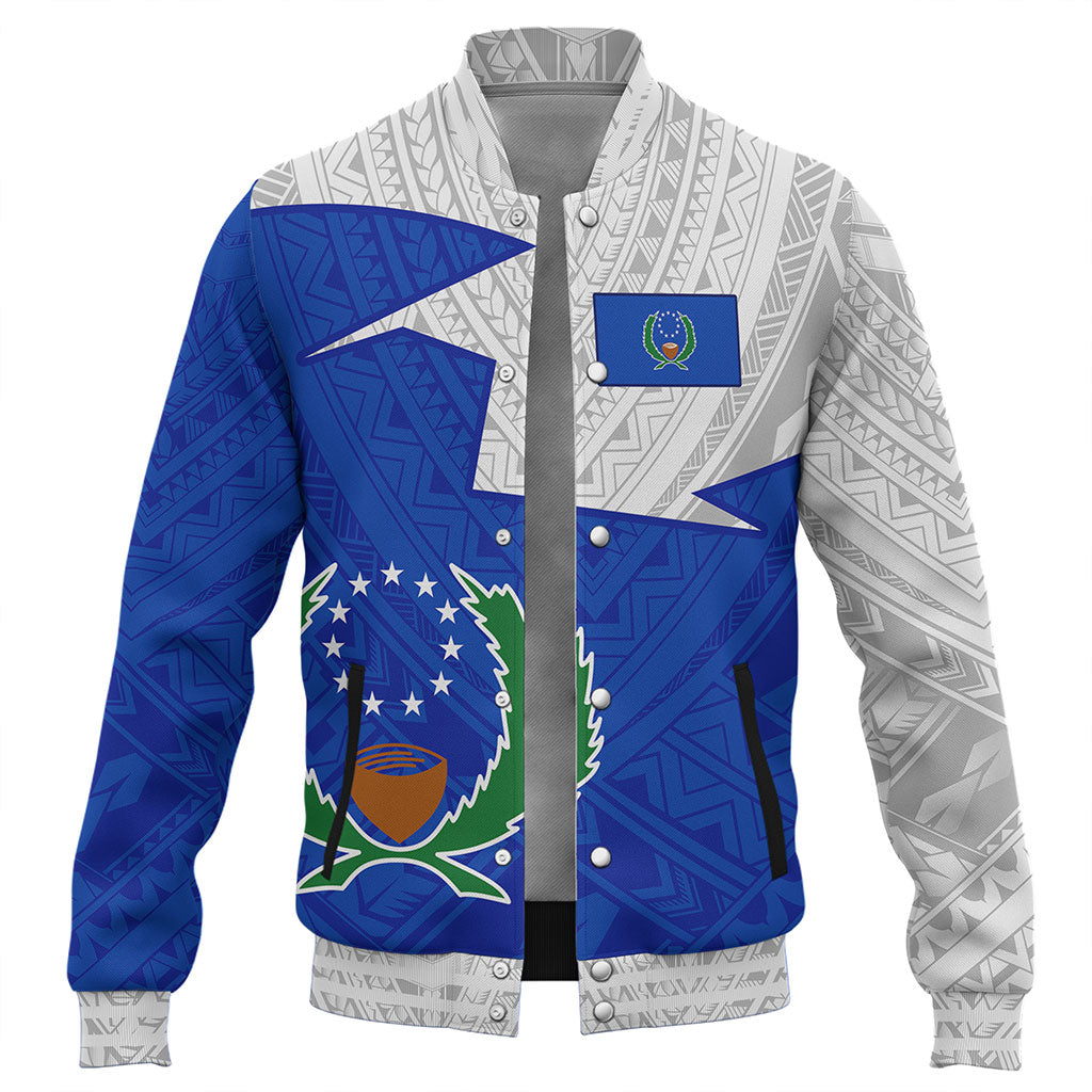 Pohnpei State Baseball Jacket Polynesian Tattoo Flag And Coat Of Arms