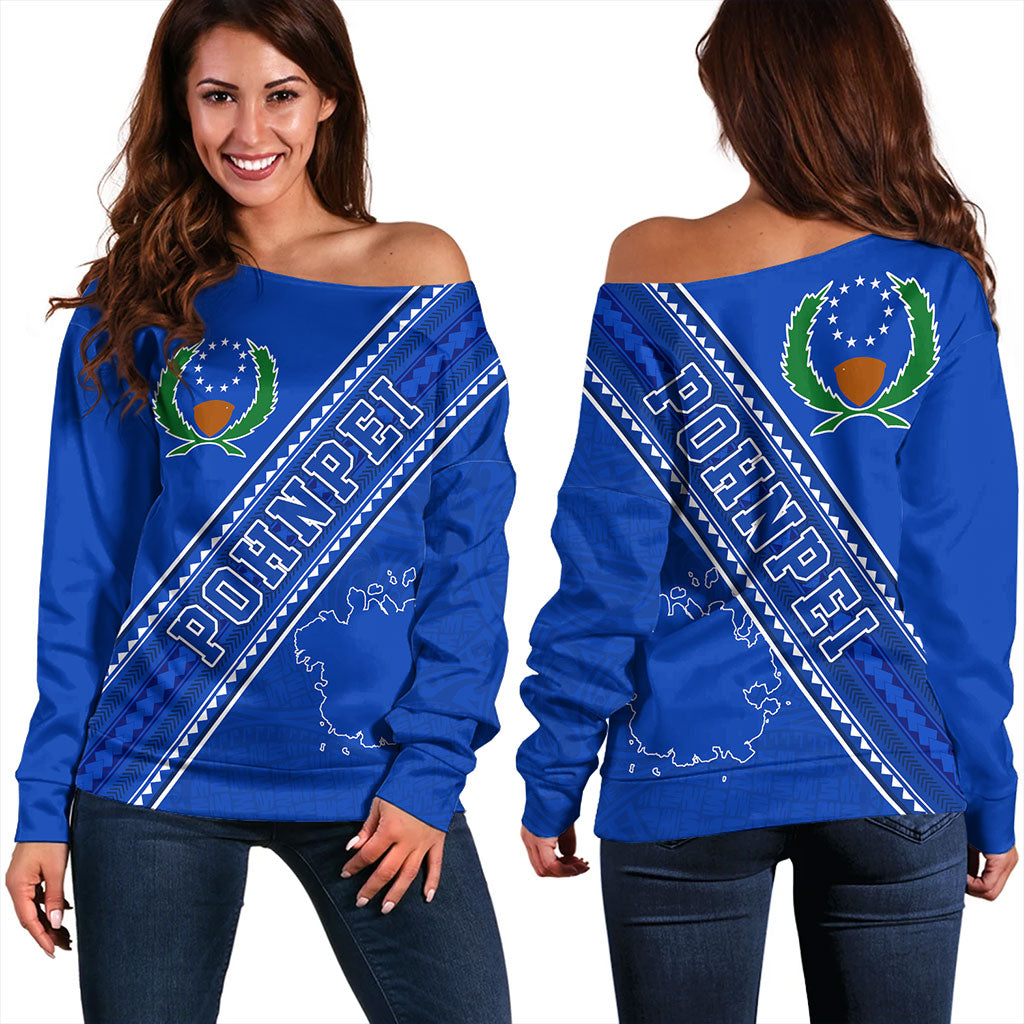 Pohnpei State Off Shoulder Sweatshirt Flag And Coat Of Arms