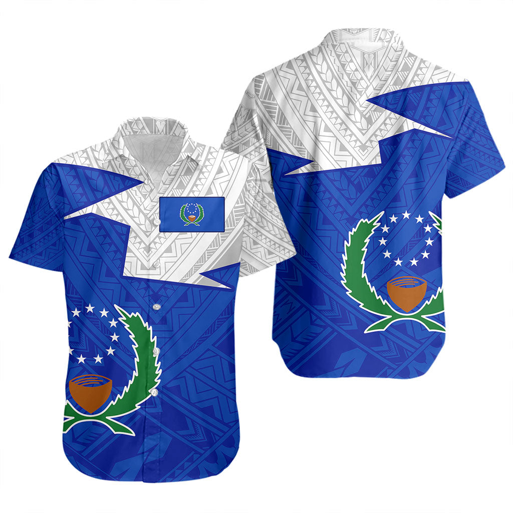 Pohnpei State Short Sleeve Shirt Polynesian Tattoo Flag And Coat Of Arms
