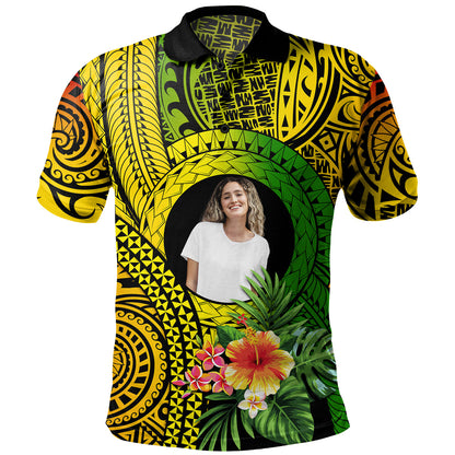 Hawaii Polo Shirt Custom Polynesian Tribal Tattoo Circle With Tropical Flower