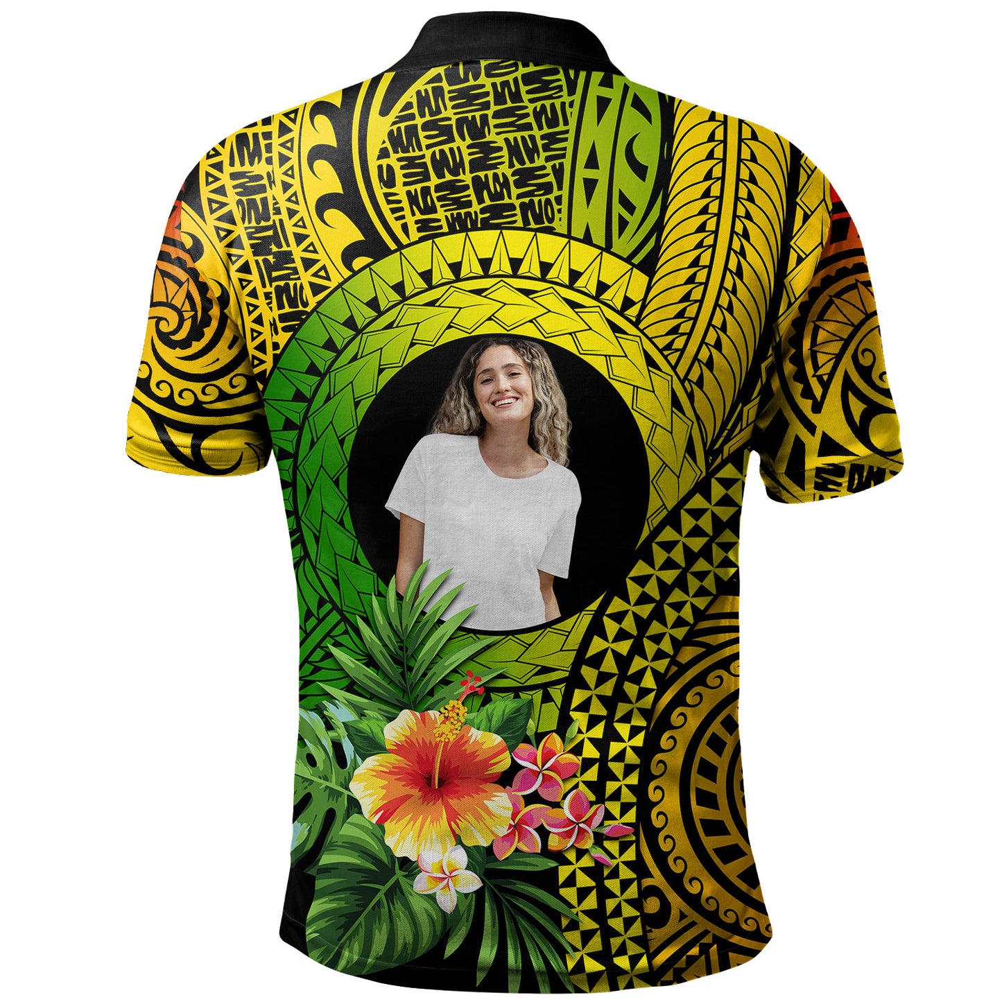 Hawaii Polo Shirt Custom Polynesian Tribal Tattoo Circle With Tropical Flower