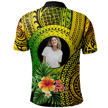 Hawaii Polo Shirt Custom Polynesian Tribal Tattoo Circle With Tropical Flower