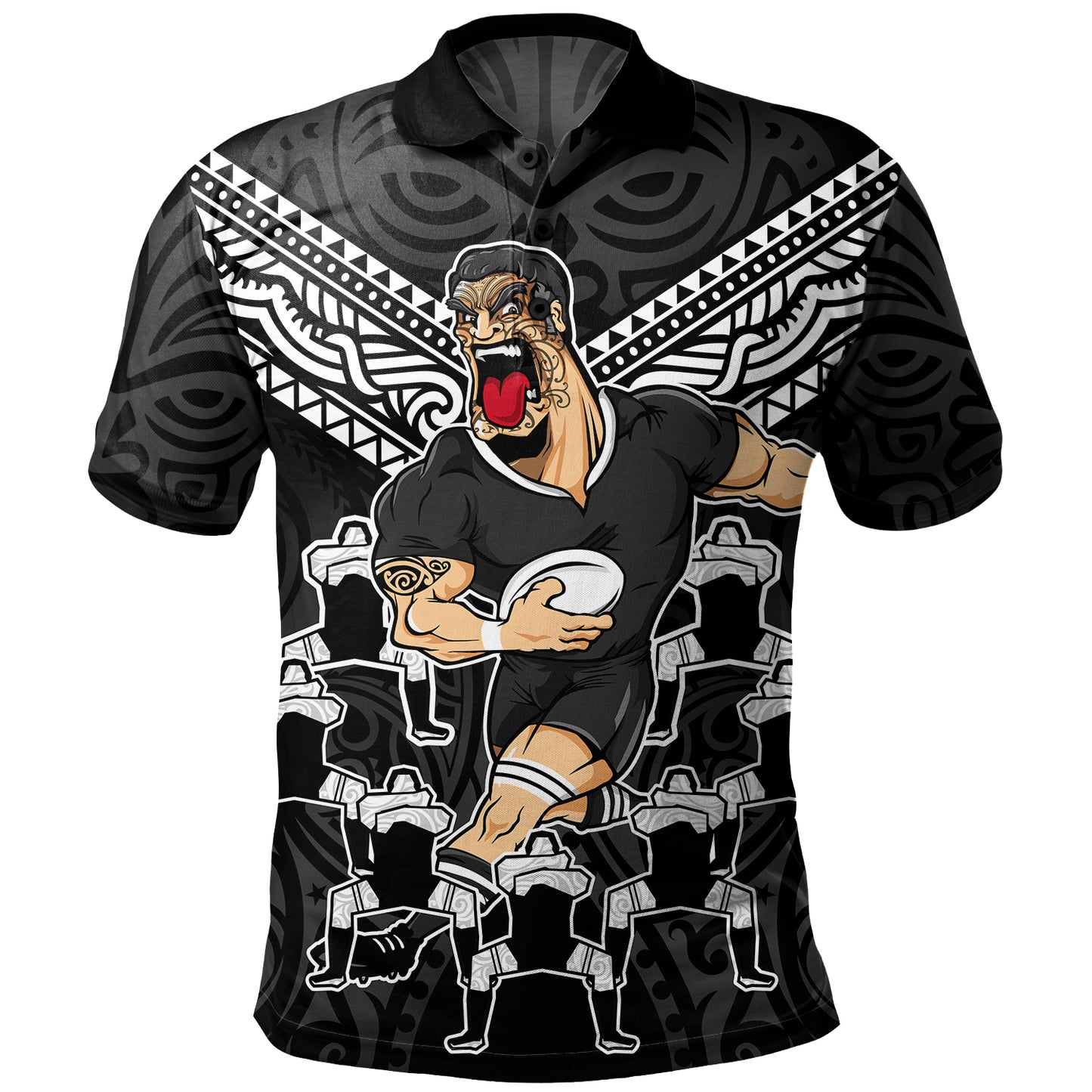 New Zealand Polo Shirt Rugby Maori Tribal Mascot Dringking Style
