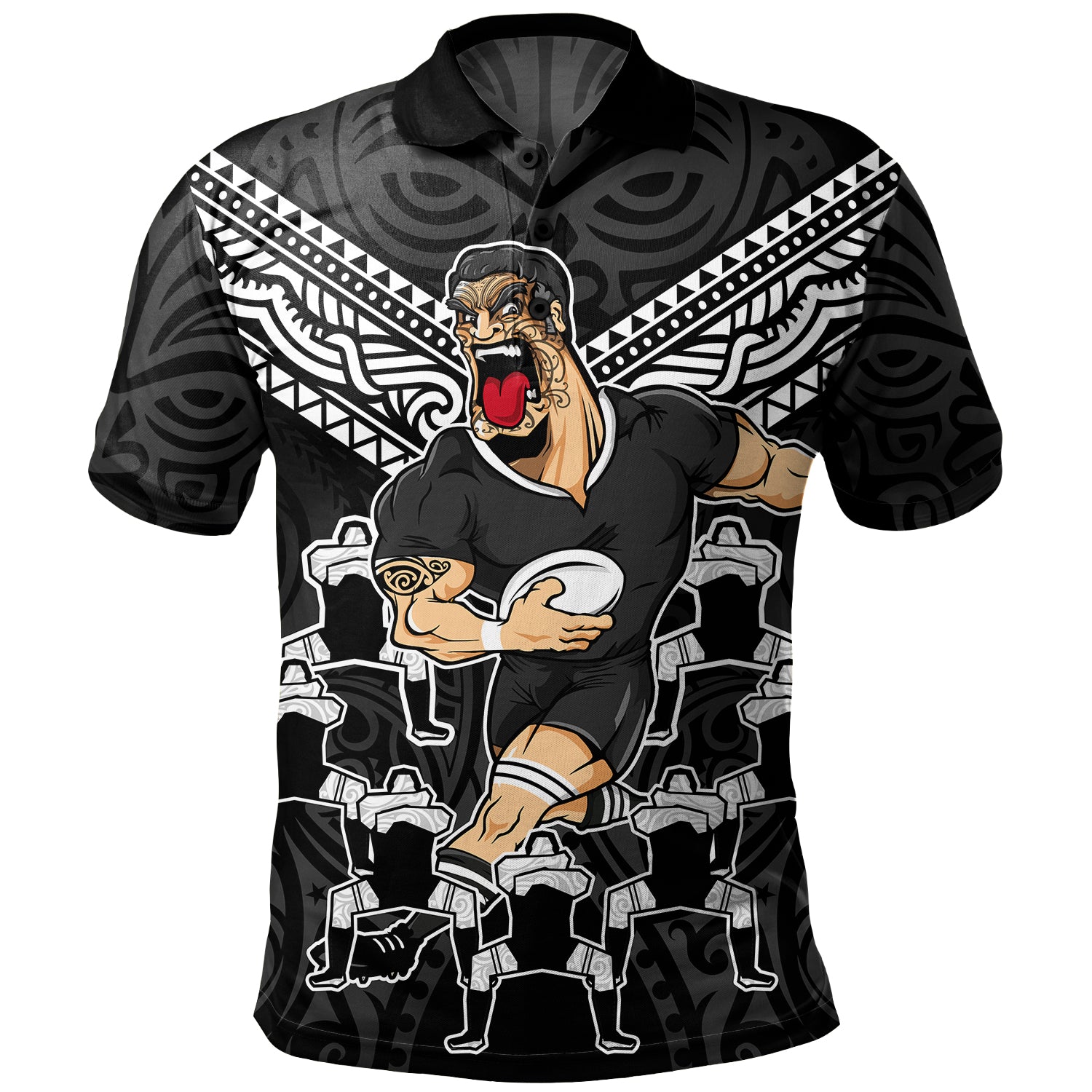 New Zealand Polo Shirt Rugby Maori Tribal Mascot Dringking Style