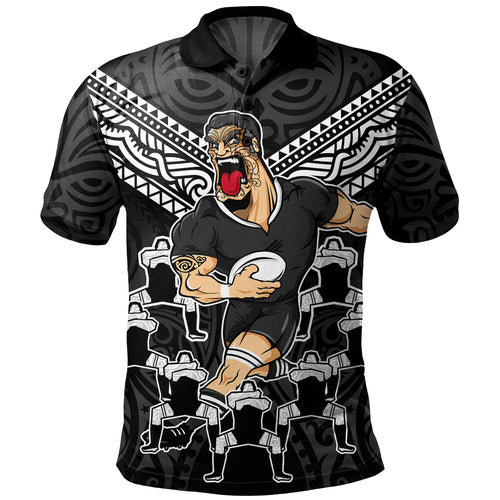 New Zealand Polo Shirt Rugby Maori Tribal Mascot Dringking Style