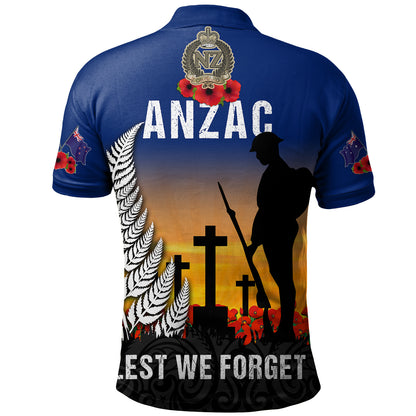 New Zealand Polo Shirt Anzac Army And Maori Silver Fern Poppy Sunset Style