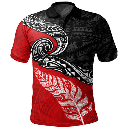 New Zealand Polo Shirt Maori Tribal Design Flag With Silver Fern