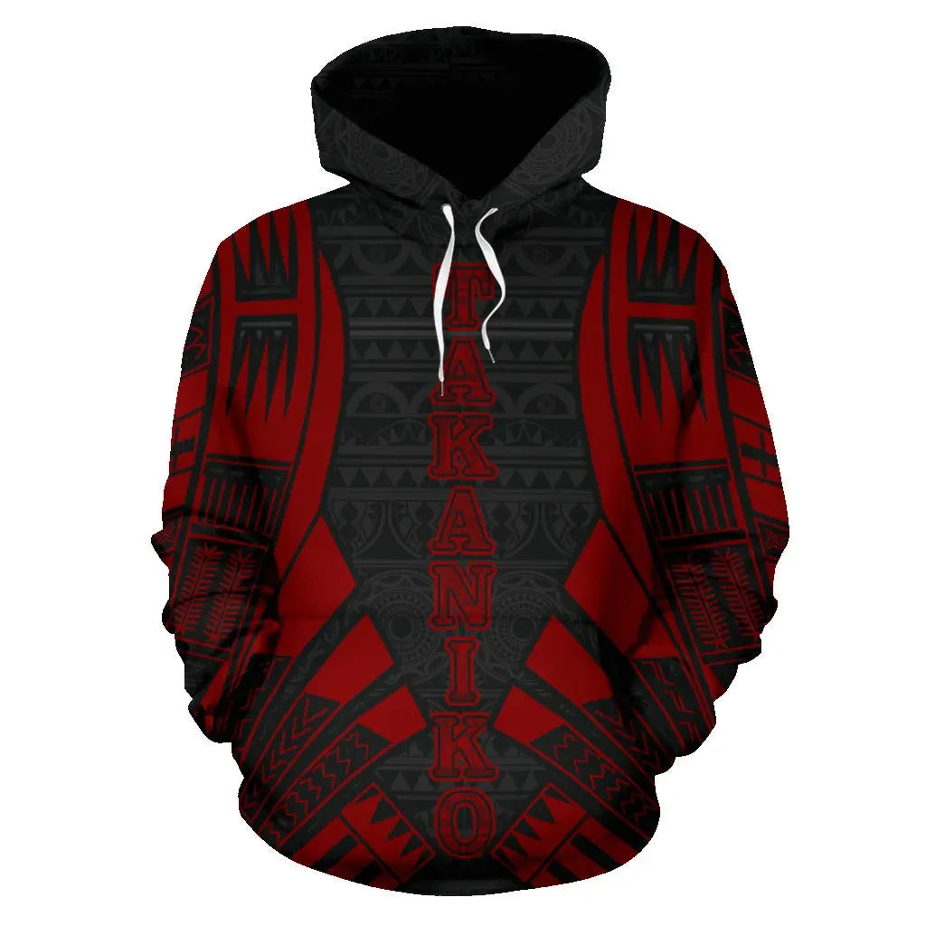 Poly All Over Hoodie - Polynesian Tattoo Red Custom Personalised Takaniko Style
