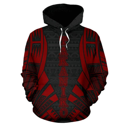 Poly All Over Hoodie - Polynesian Tattoo Red Custom Personalised Takaniko Style