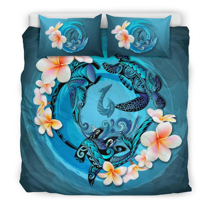 Polynesian Duvet Cover Set Polynesia Bedding Set Blue Plumeria Animal Tattoo