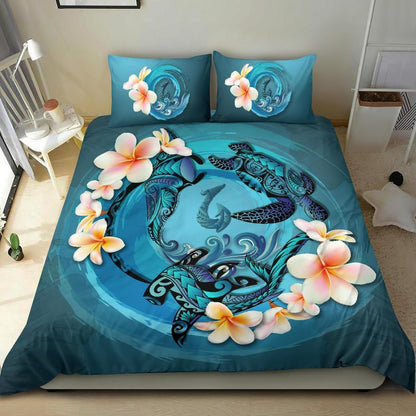 Polynesian Duvet Cover Set Polynesia Bedding Set Blue Plumeria Animal Tattoo