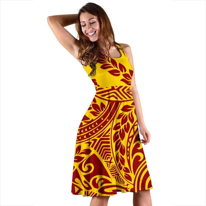 Polynesia Midi Dress - Tribal Pattern Yellow