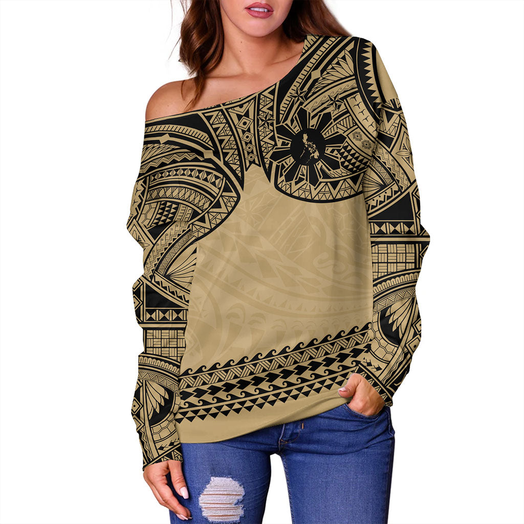 Philippines Filipinos Off Shoulder Sweatshirt Polynesian Tribal Filipinos Tattoo Sun Star