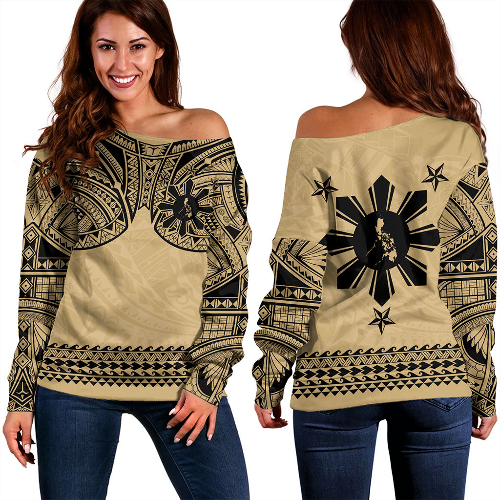 Philippines Filipinos Off Shoulder Sweatshirt Polynesian Tribal Filipinos Tattoo Sun Star