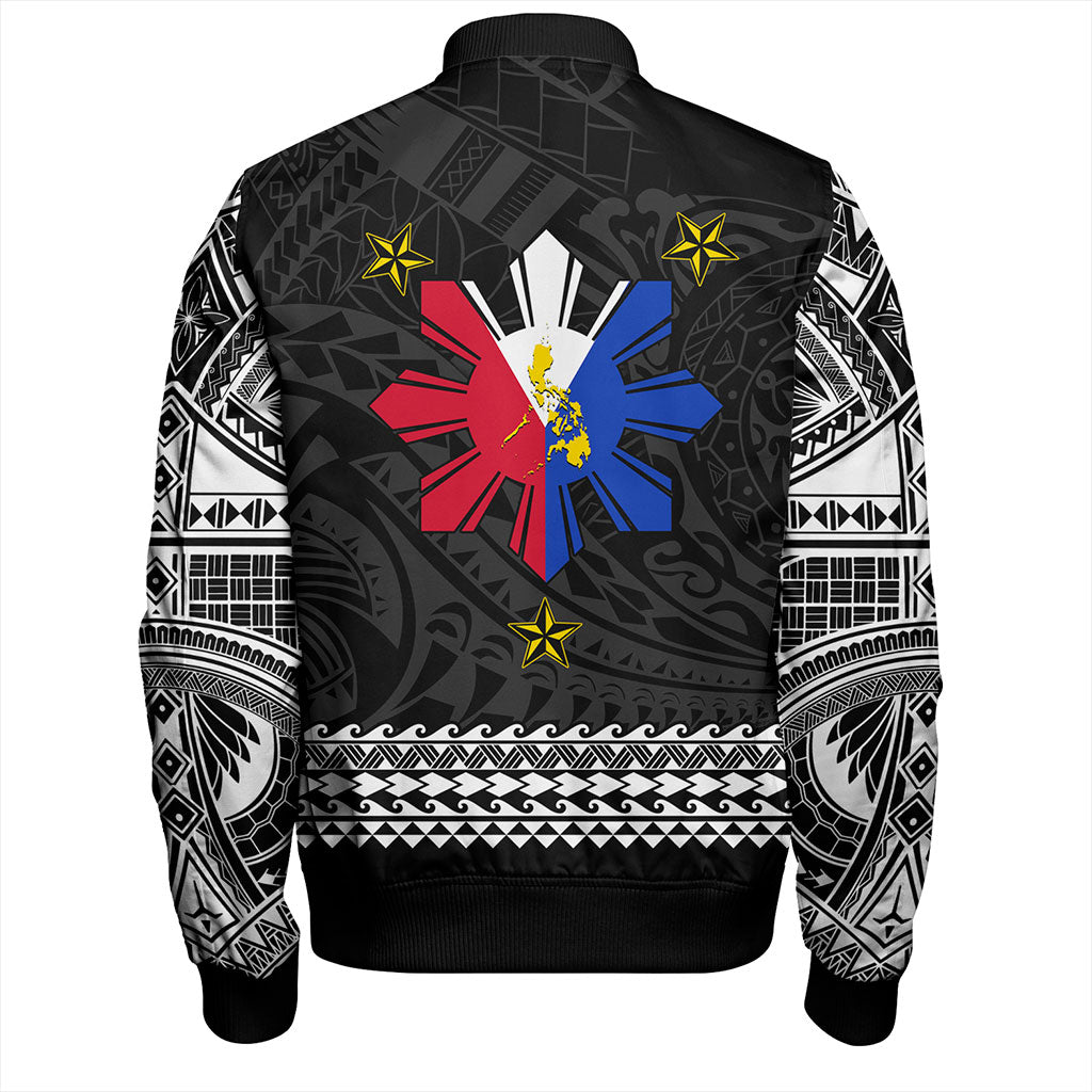 Philippines Filipinos Bomber Jacket Polynesian Tribal Filipinos Tattoo Sun Star With Flag