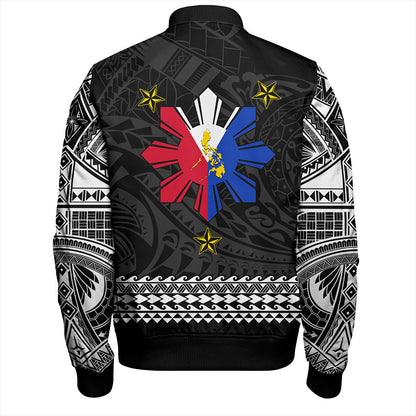 Philippines Filipinos Bomber Jacket Polynesian Tribal Filipinos Tattoo Sun Star With Flag