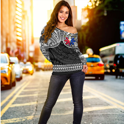 Philippines Filipinos Off Shoulder Sweatshirt Polynesian Tribal Filipinos Tattoo Sun Star With Flag