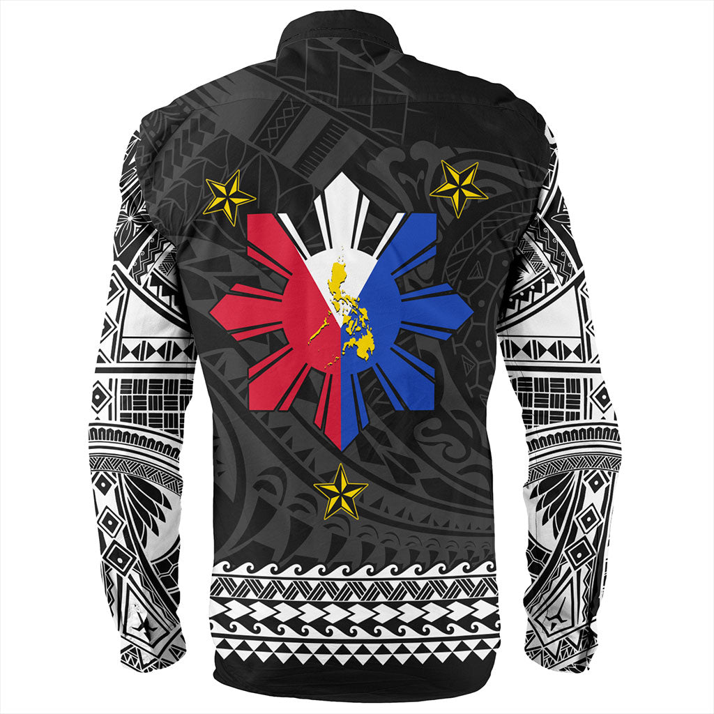 Philippines Filipinos Long Sleeve Shirt Polynesian Tribal Filipinos Tattoo Sun Star With Flag