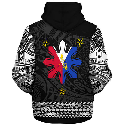 Philippines Filipinos Sherpa Hoodie Polynesian Tribal Filipinos Tattoo Sun Star With Flag