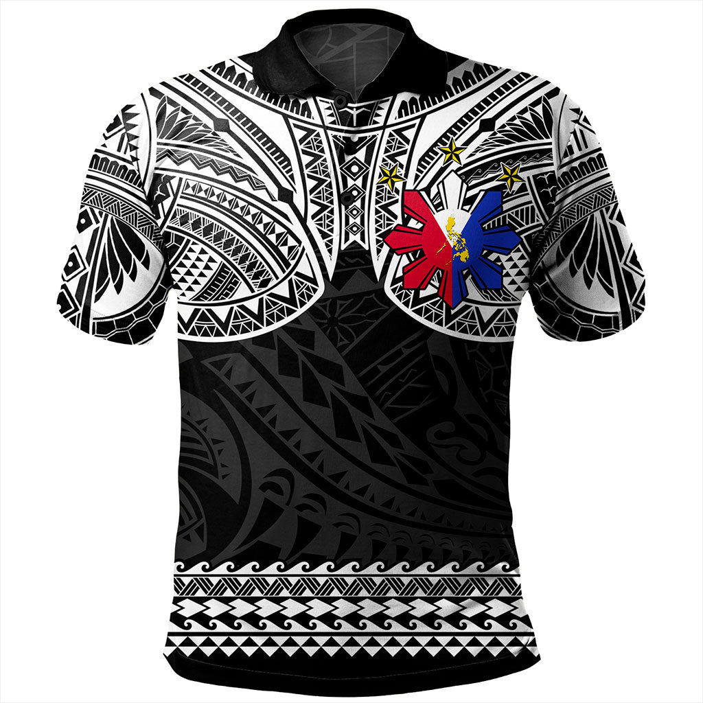 Philippines Filipinos Polo Shirt Polynesian Tribal Filipinos Tattoo Sun Star With Flag