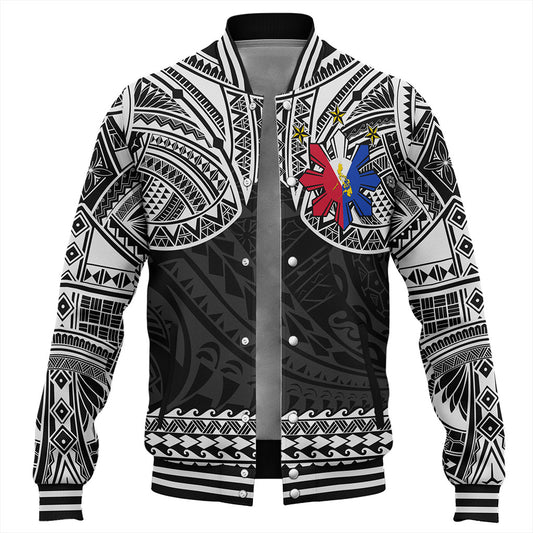 Philippines Filipinos Baseball Jacket Polynesian Tribal Filipinos Tattoo Sun Star With Flag