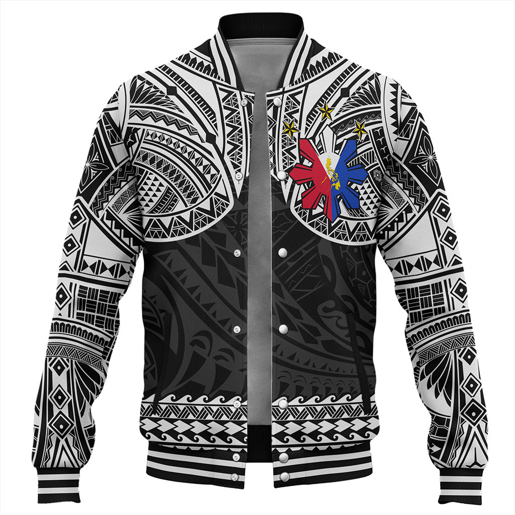 Philippines Filipinos Baseball Jacket Polynesian Tribal Filipinos Tattoo Sun Star With Flag