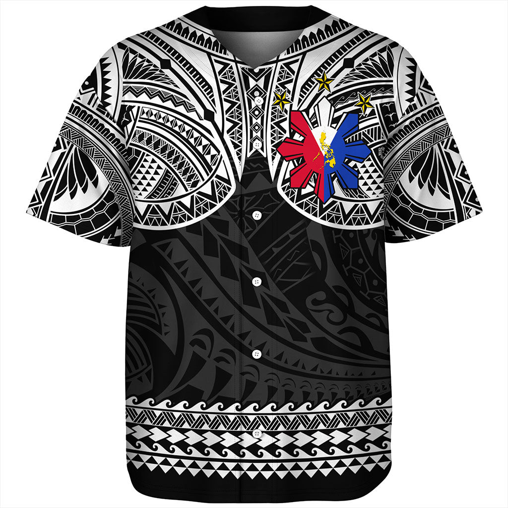 Philippines Filipinos Baseball Shirt Polynesian Tribal Filipinos Tattoo Sun Star With Flag