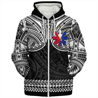 Philippines Filipinos Sherpa Hoodie Polynesian Tribal Filipinos Tattoo Sun Star With Flag