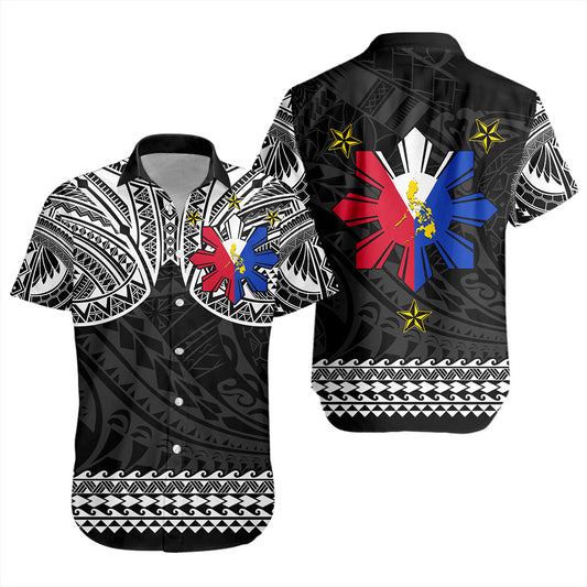 Philippines Filipinos Short Sleeve Shirt Polynesian Tribal Filipinos Tattoo Sun Star With Flag