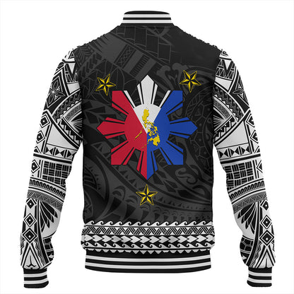 Philippines Filipinos Baseball Jacket Polynesian Tribal Filipinos Tattoo Sun Star With Flag