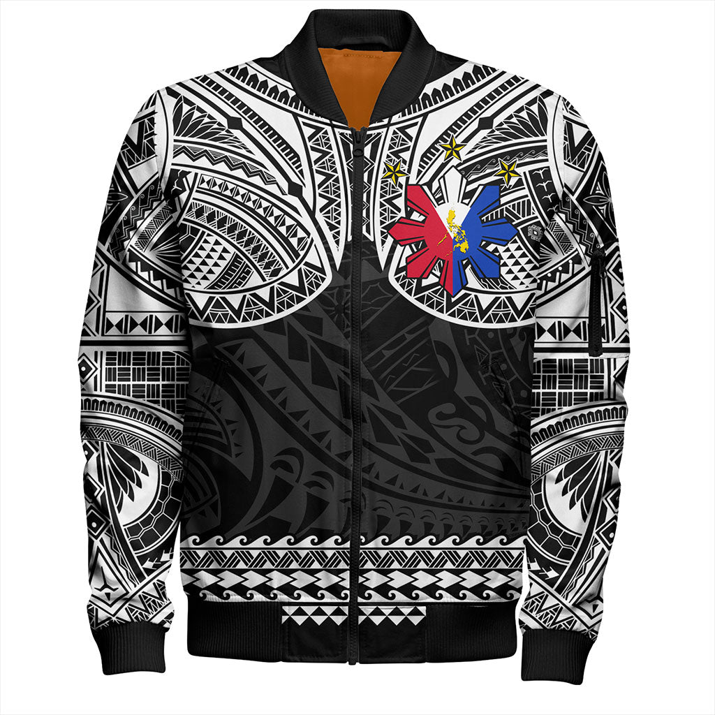 Philippines Filipinos Bomber Jacket Polynesian Tribal Filipinos Tattoo Sun Star With Flag