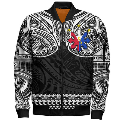 Philippines Filipinos Bomber Jacket Polynesian Tribal Filipinos Tattoo Sun Star With Flag