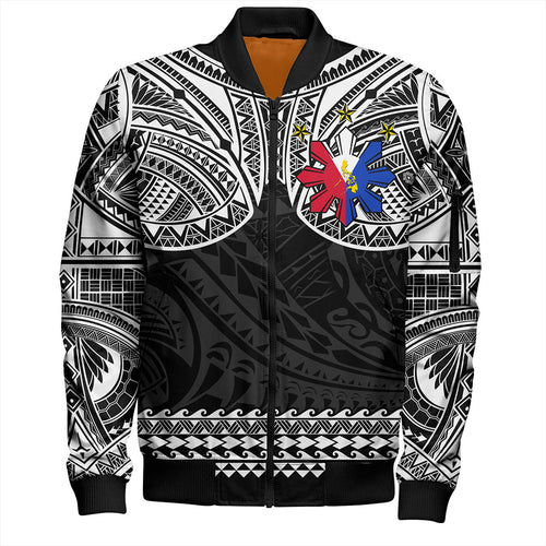 Philippines Filipinos Bomber Jacket Polynesian Tribal Filipinos Tattoo Sun Star With Flag