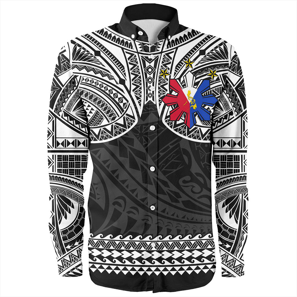 Philippines Filipinos Long Sleeve Shirt Polynesian Tribal Filipinos Tattoo Sun Star With Flag