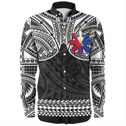 Philippines Filipinos Long Sleeve Shirt Polynesian Tribal Filipinos Tattoo Sun Star With Flag