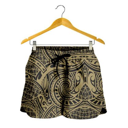 Hawaii Women Shorts Polynesian Tribal Pattern Gold