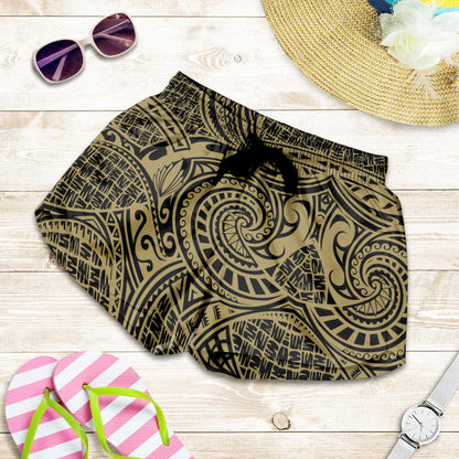 Hawaii Women Shorts Polynesian Tribal Pattern Gold
