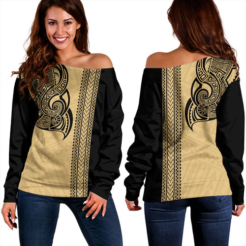 Hawaii Off Shoulder Sweatshirt Polynesia Tribal Tattoo
