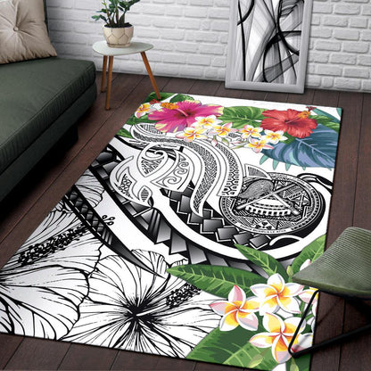 Polynesian American Samoa Area Rug - Summer Plumeria (White)