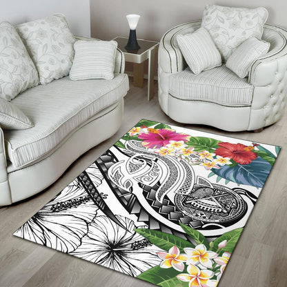 Polynesian American Samoa Area Rug - Summer Plumeria (White)