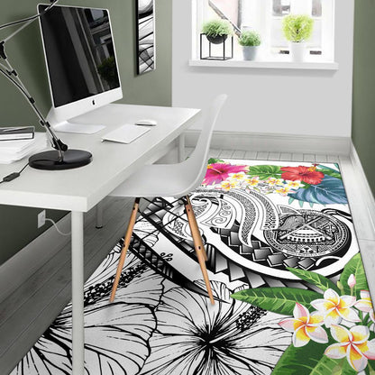 Polynesian American Samoa Area Rug - Summer Plumeria (White)