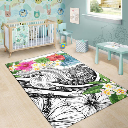 Polynesian American Samoa Area Rug - Summer Plumeria (White)