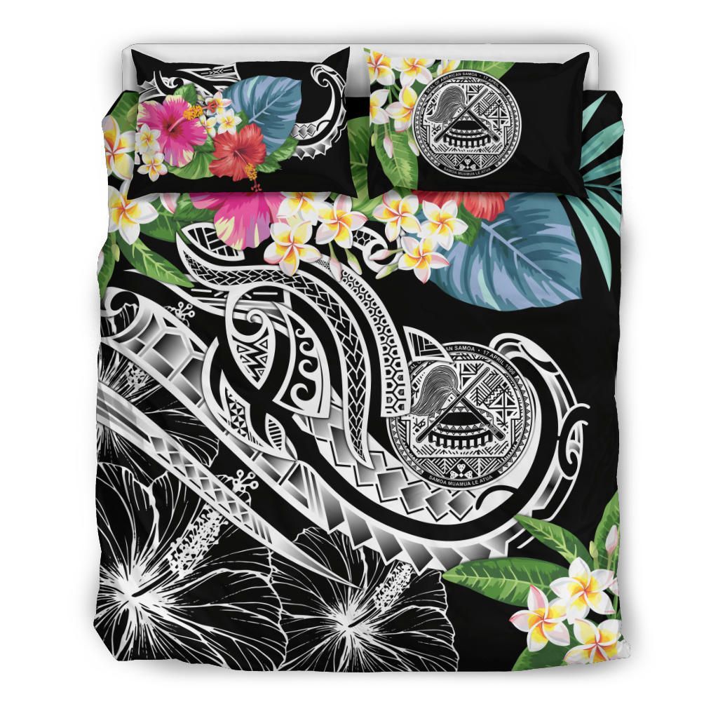Polynesian American Samoa Bedding Set - Summer Plumeria (Black)