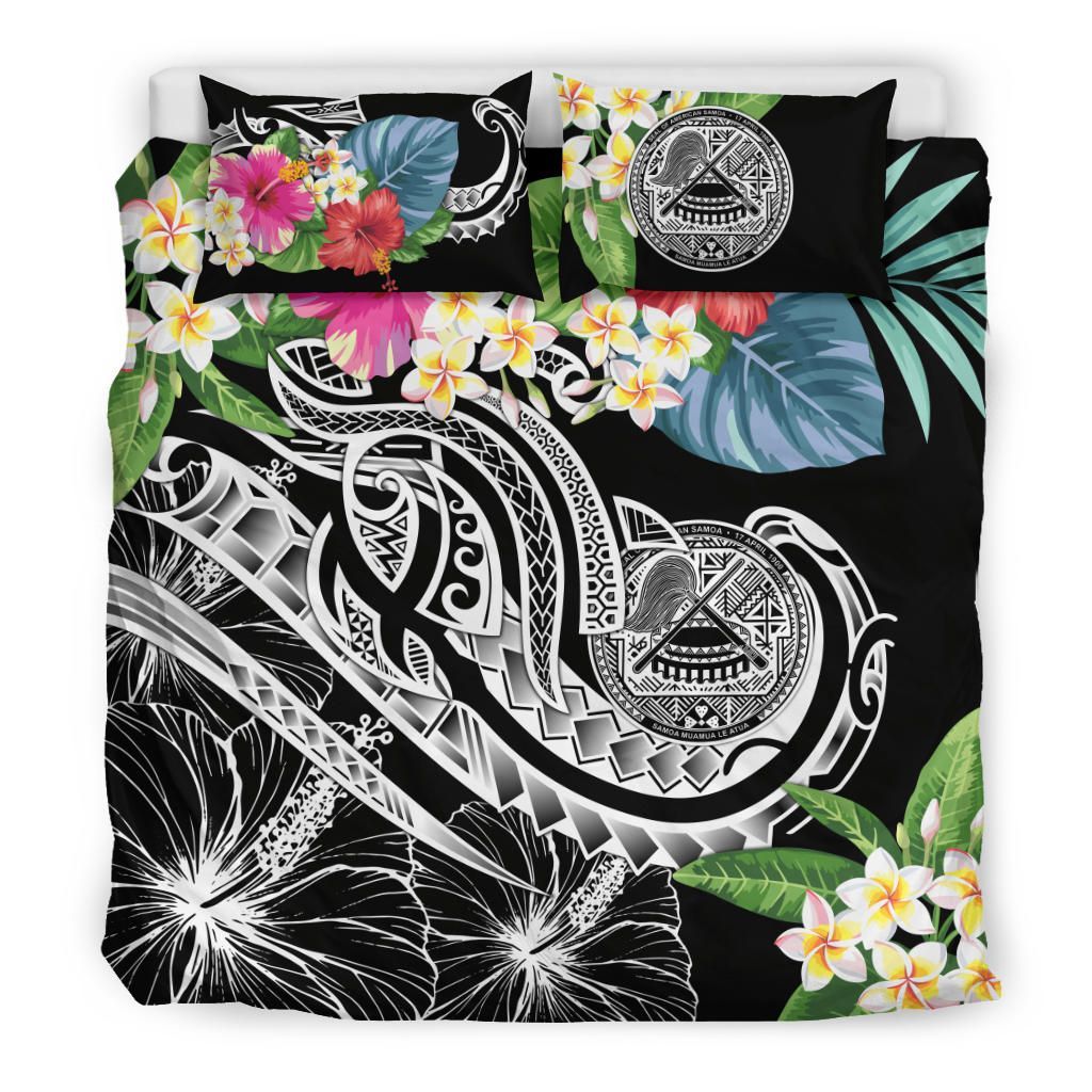 Polynesian American Samoa Bedding Set - Summer Plumeria (Black)