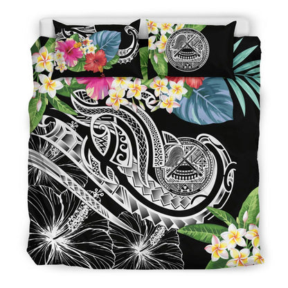 Polynesian American Samoa Bedding Set - Summer Plumeria (Black)