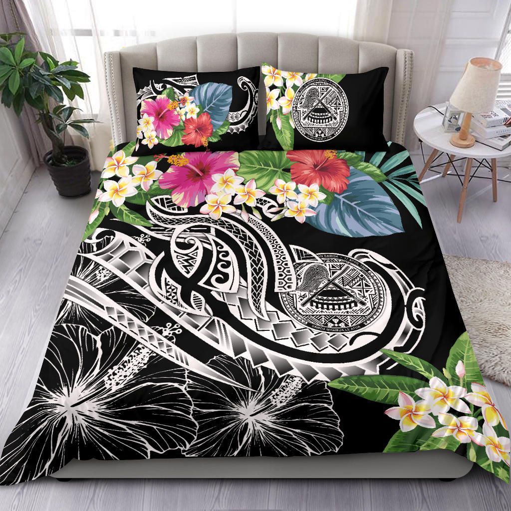 Polynesian American Samoa Bedding Set - Summer Plumeria (Black)